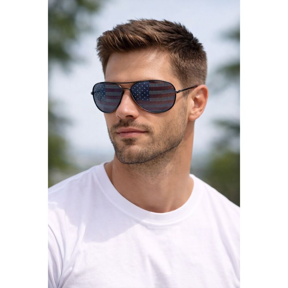 Patriotic Aviator Sunglasses American Flag Lens UV Protection Unisex
